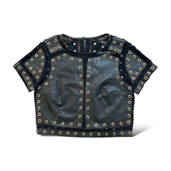 ALICE + OLIVIA Lamb Leather Lace Pattern Crop Top Size: XSUS 0